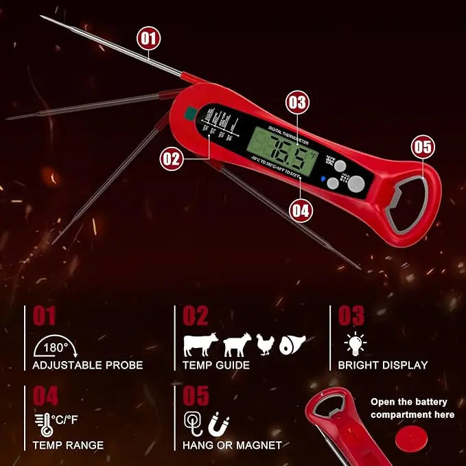 Instant Read Meat Thermometer for Cooking, Fast & Precise Digital Food Thermometer with Backlight, Magnet, Calibration, kitchen