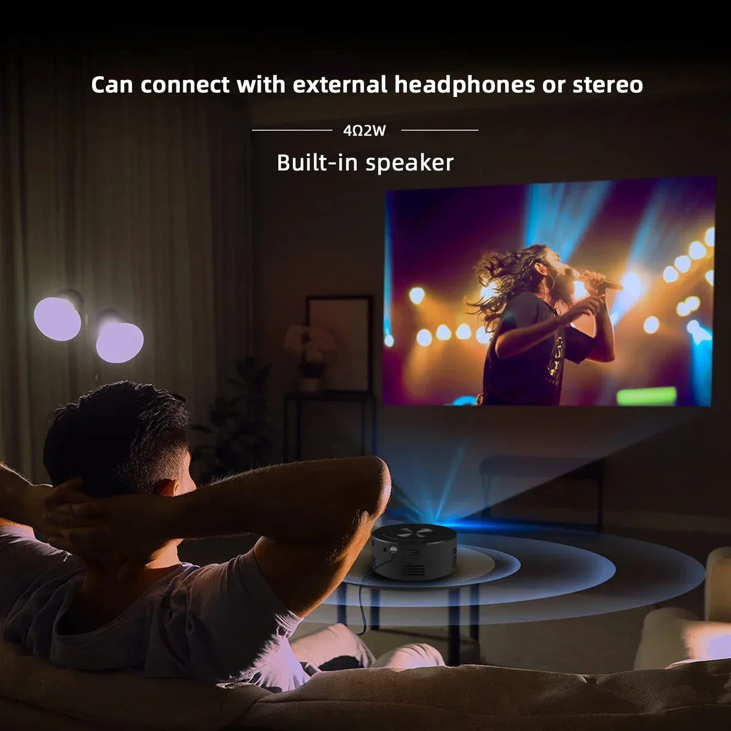 Mini Home Theater Projector, 180°Flexible Projection Angle 1080P Native USB Supports Smartphone Screen Sharing Suitable for Home