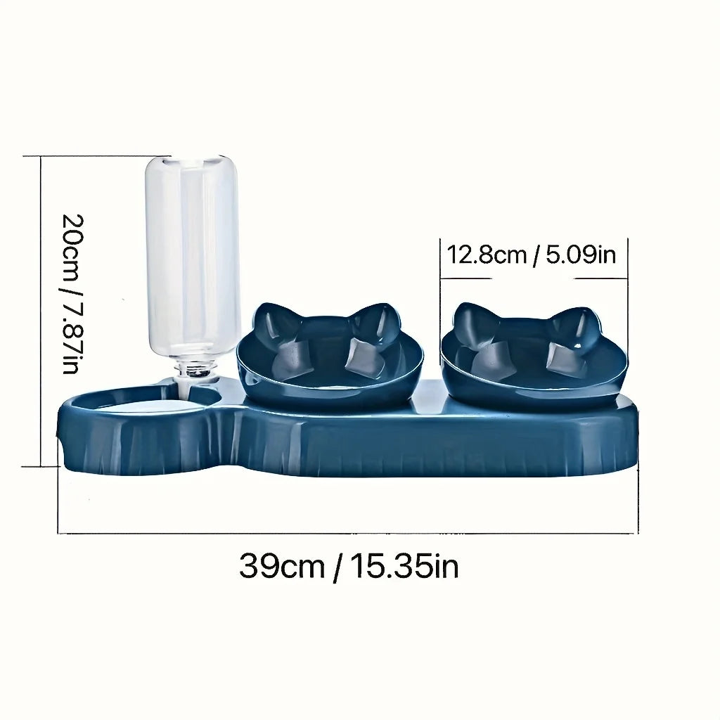 "FurEase™ TiltBowl Station – Cat & Dog Feeding Set with Automatic Water Refill Bottle"