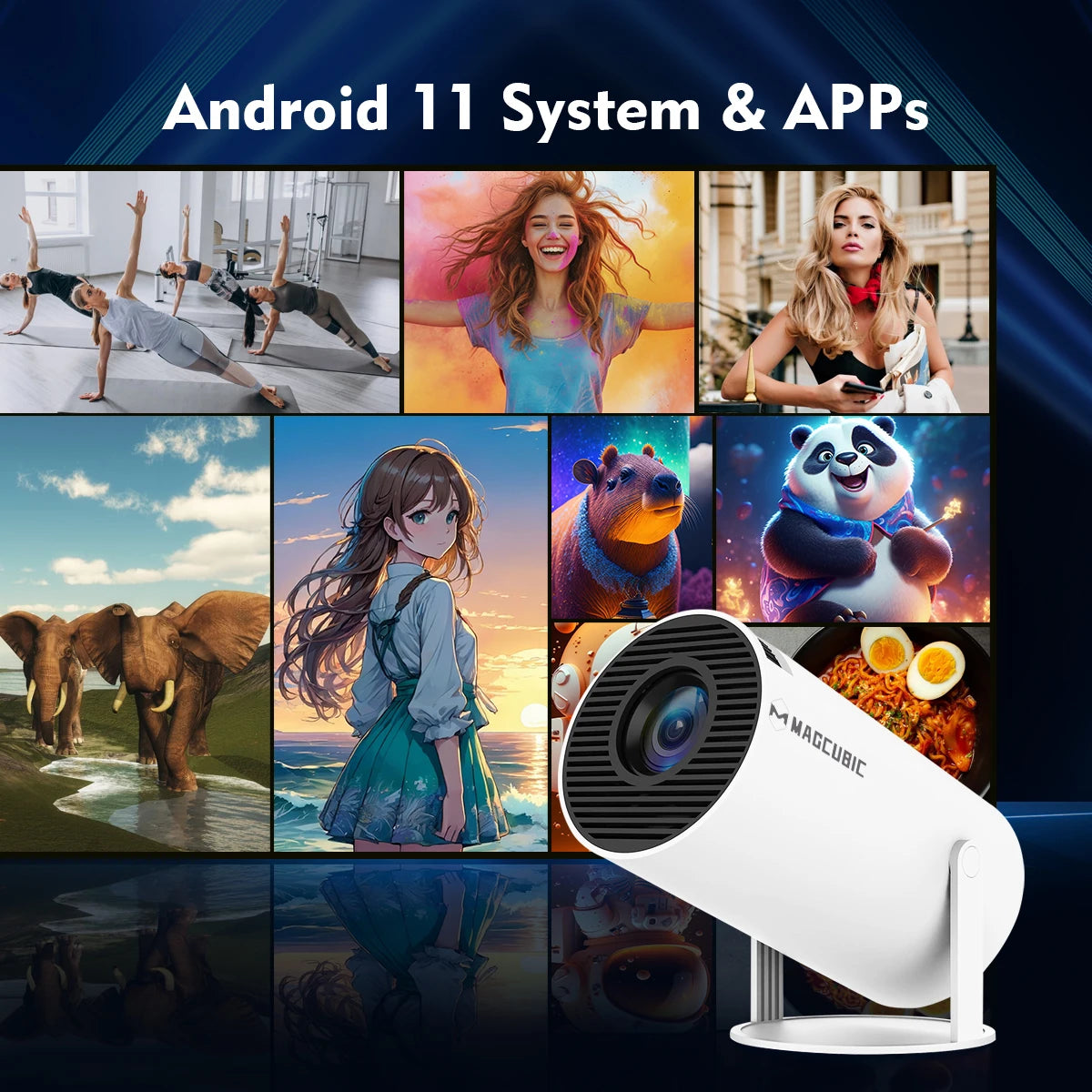 "NovaBeam™ HY300 Pro – Smart Home Theater Projector, 4K-Ready, Android 11, Dual Wi-Fi 6"