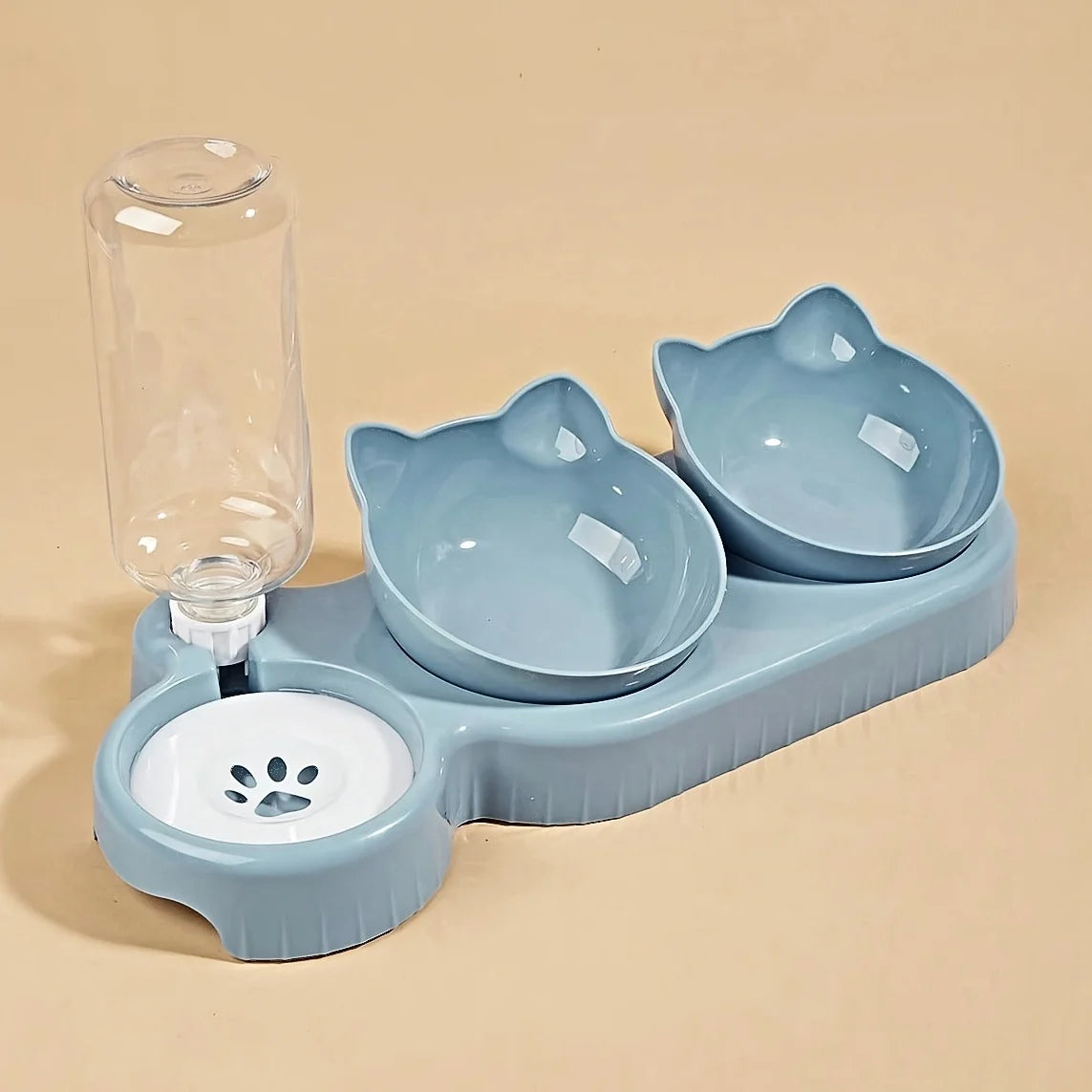 "FurEase™ TiltBowl Station – Cat & Dog Feeding Set with Automatic Water Refill Bottle"