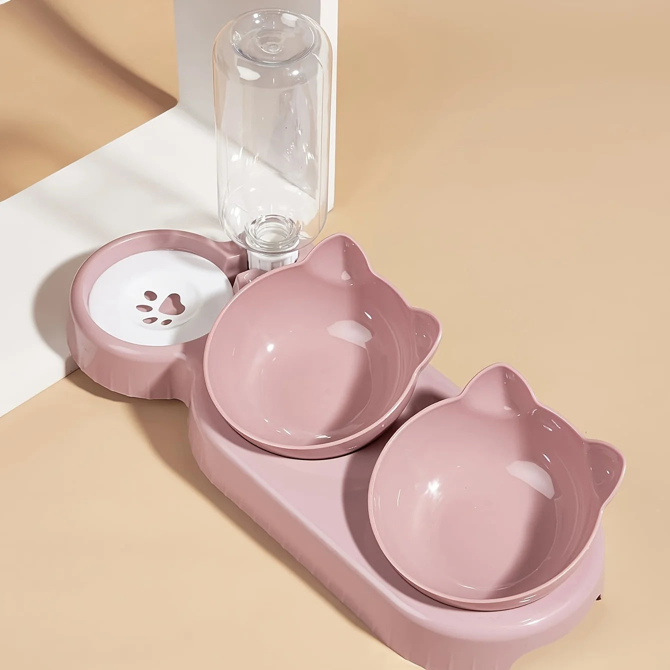 "FurEase™ TiltBowl Station – Cat & Dog Feeding Set with Automatic Water Refill Bottle"