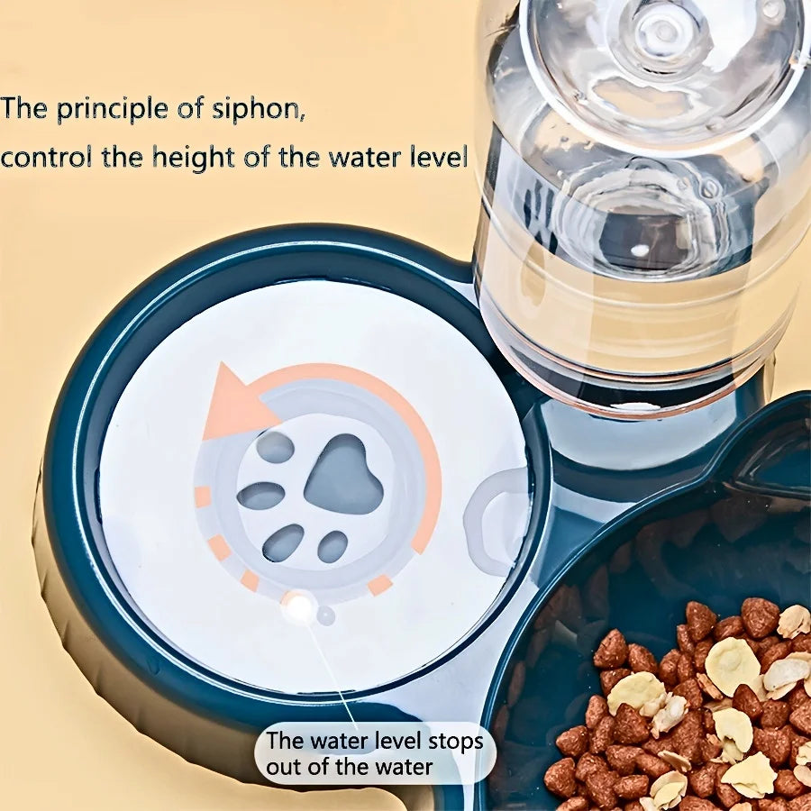 "FurEase™ TiltBowl Station – Cat & Dog Feeding Set with Automatic Water Refill Bottle"