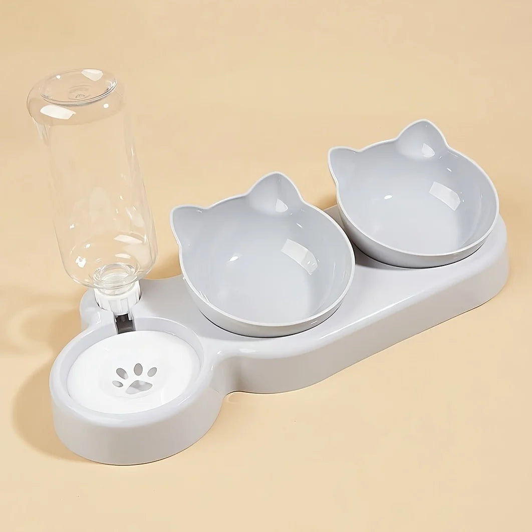 "FurEase™ TiltBowl Station – Cat & Dog Feeding Set with Automatic Water Refill Bottle"