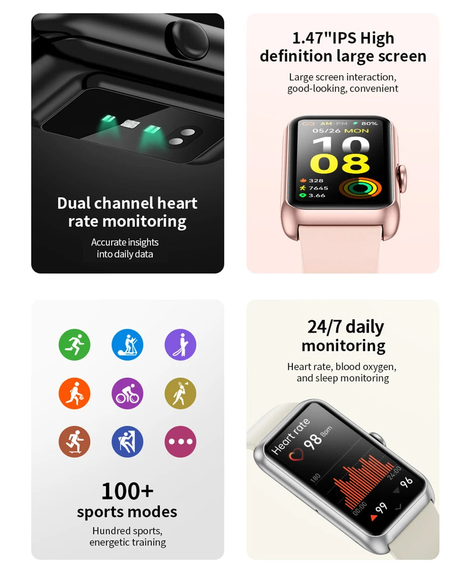 2025 Fitness Tracker Watches for Women Men with Heart Rate Monitor Sleep Tracker IP68 Waterproof Pedometer 1.47" Smart Watch Man