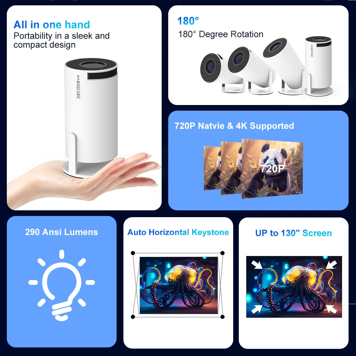 "NovaBeam™ HY300 Pro – Smart Home Theater Projector, 4K-Ready, Android 11, Dual Wi-Fi 6"