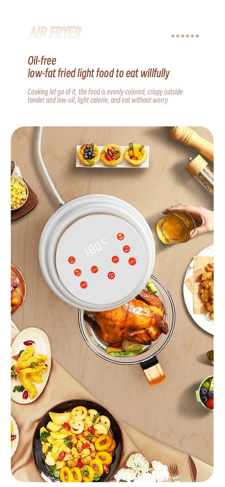 Air Fryer Visual Oil-free Electric Fryer Multi-functional Automatic Household 360°Baking LED Touchscreen Oil Air Fri
