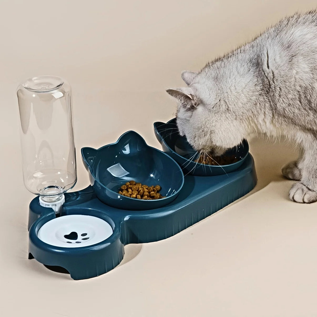 "FurEase™ TiltBowl Station – Cat & Dog Feeding Set with Automatic Water Refill Bottle"