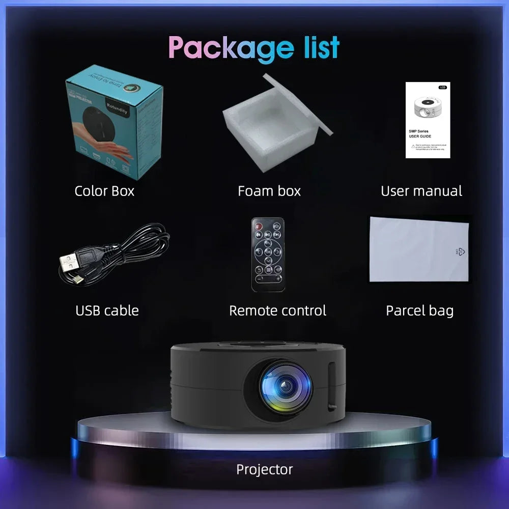 Mini Home Theater Projector, 180°Flexible Projection Angle 1080P Native USB Supports Smartphone Screen Sharing Suitable for Home