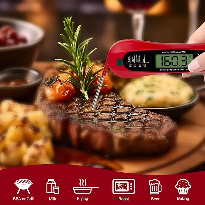 Instant Read Meat Thermometer for Cooking, Fast & Precise Digital Food Thermometer with Backlight, Magnet, Calibration, kitchen