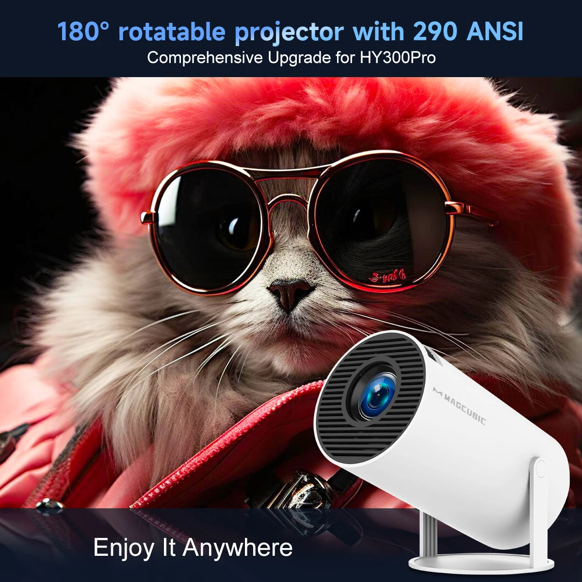 "NovaBeam™ HY300 Pro – Smart Home Theater Projector, 4K-Ready, Android 11, Dual Wi-Fi 6"