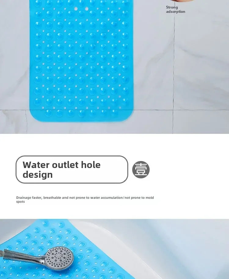 Bathroom Non Slip Bath Mat Bathtub Mat with Drain Holes and Suction Cups PVC Machine Washable Safe Bath Mat Bathroom Supplies