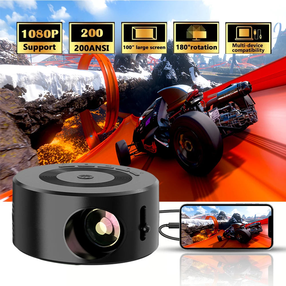 Mini Home Theater Projector, 180°Flexible Projection Angle 1080P Native USB Supports Smartphone Screen Sharing Suitable for Home