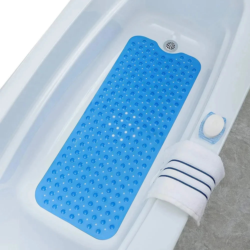 Bathroom Non Slip Bath Mat Bathtub Mat with Drain Holes and Suction Cups PVC Machine Washable Safe Bath Mat Bathroom Supplies