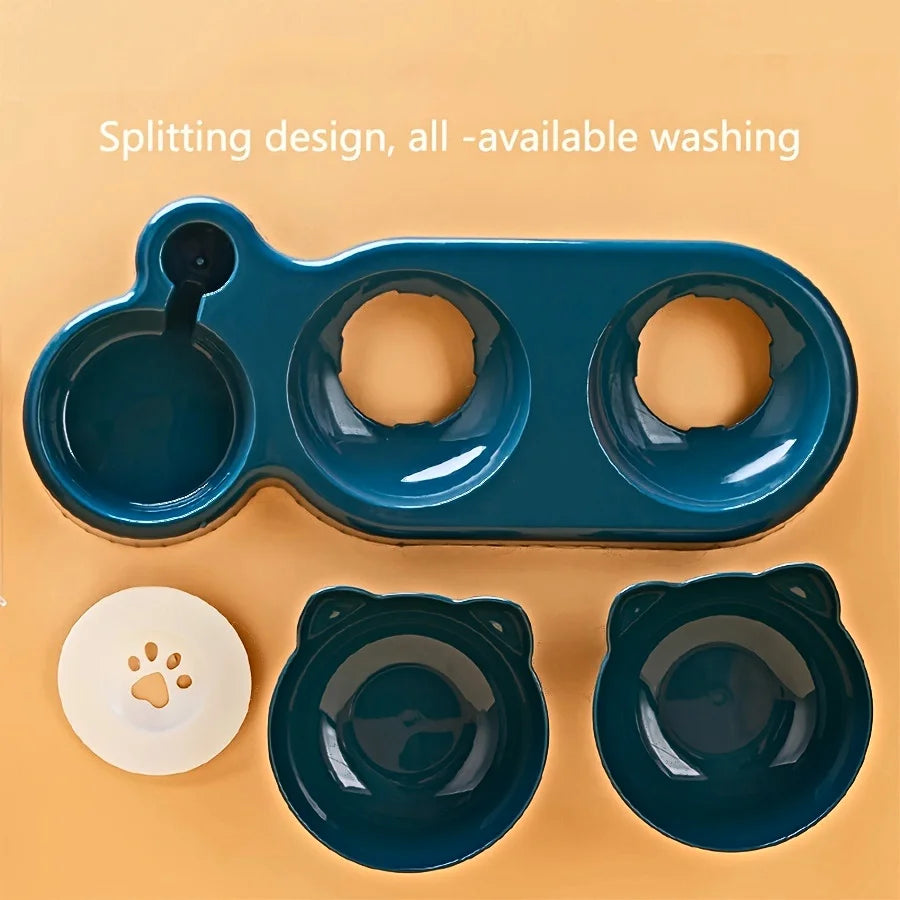 "FurEase™ TiltBowl Station – Cat & Dog Feeding Set with Automatic Water Refill Bottle"