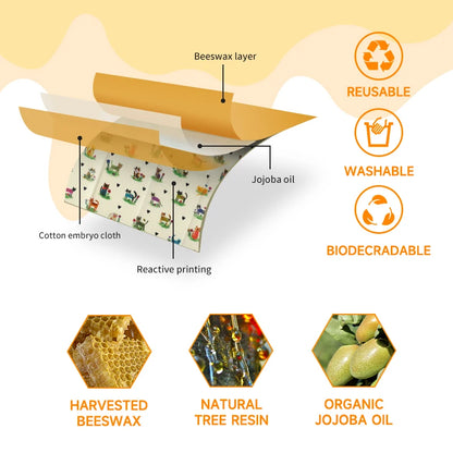 6 Packs (2S. 2M, 2L) reusable beeswax wrap for food fresh keeping Organic Food Wraps, Sandwich Wrap and Bowl Covers