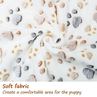 Cute Flannel Pet Blanket Cartoon Dog Paw Print Blanket Pet Mat for Cats and Dogs Warm and Comfortable Blanket for Puppy Kitten