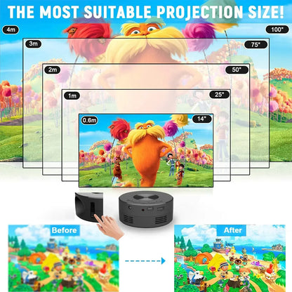 Mini Home Theater Projector, 180°Flexible Projection Angle 1080P Native USB Supports Smartphone Screen Sharing Suitable for Home