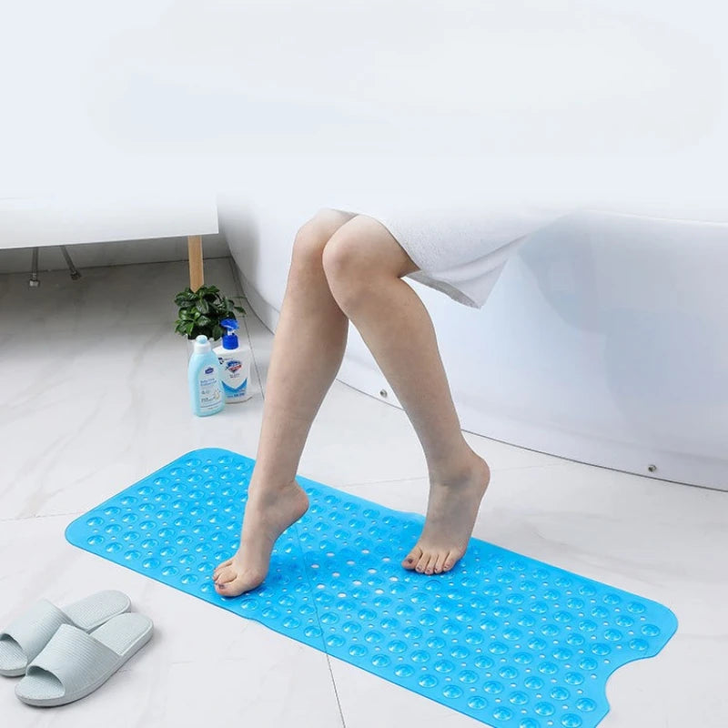 Bathroom Non Slip Bath Mat Bathtub Mat with Drain Holes and Suction Cups PVC Machine Washable Safe Bath Mat Bathroom Supplies