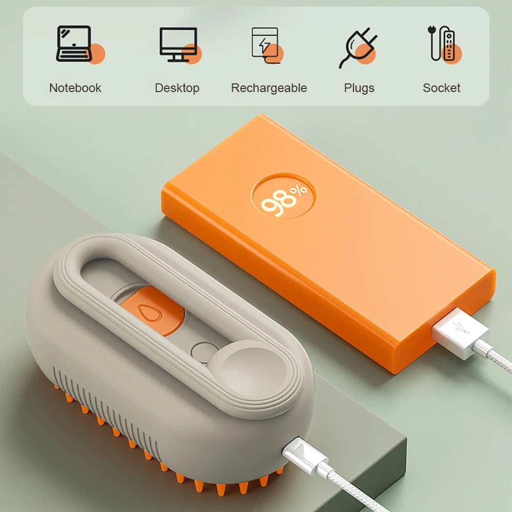 FurLuxe™ Steamy Pet Comb – USB Rechargeable Mist Brush for Cat & Dog Hair Care