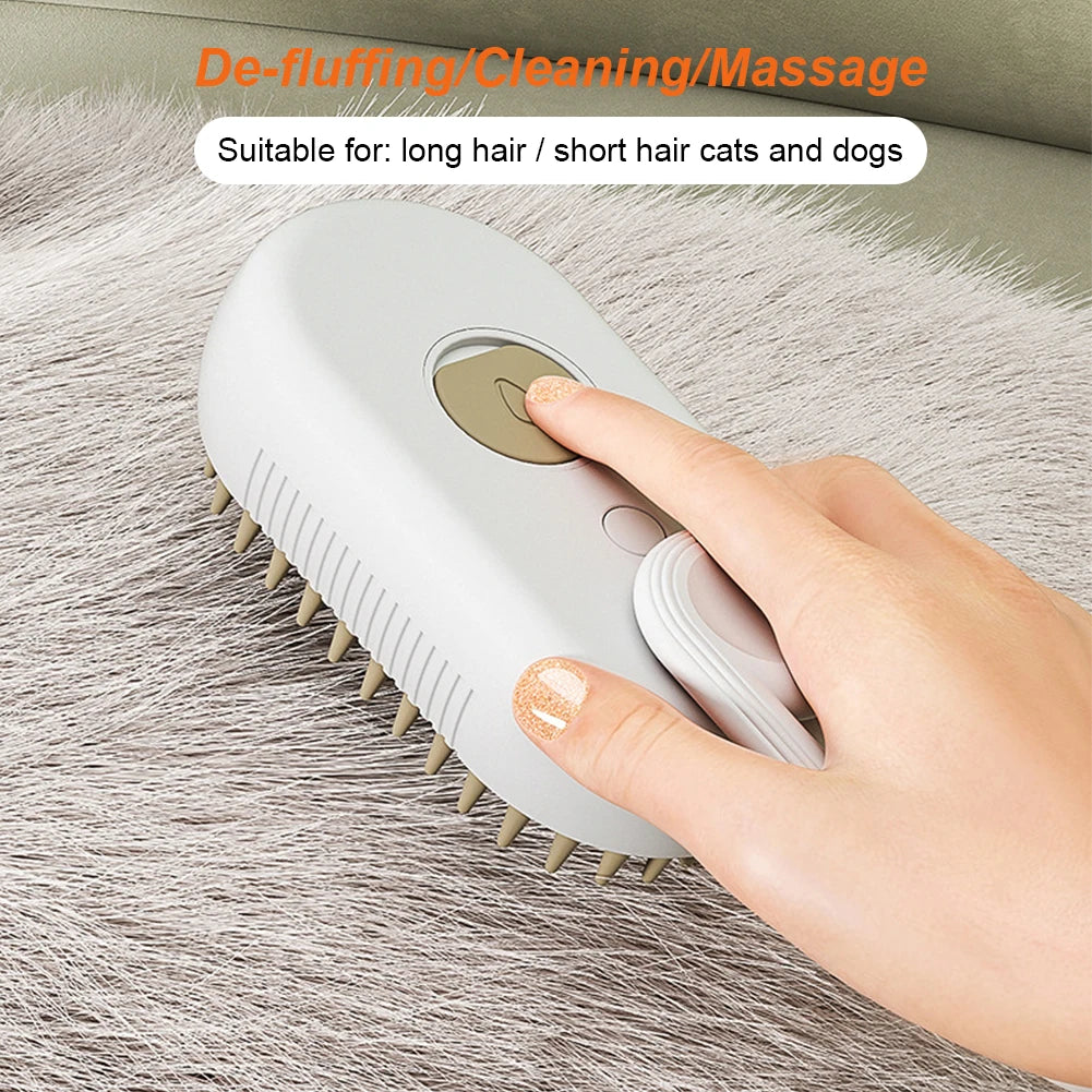 FurLuxe™ Steamy Pet Comb – USB Rechargeable Mist Brush for Cat & Dog Hair Care