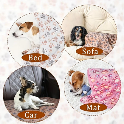 Cute Flannel Pet Blanket Cartoon Dog Paw Print Blanket Pet Mat for Cats and Dogs Warm and Comfortable Blanket for Puppy Kitten
