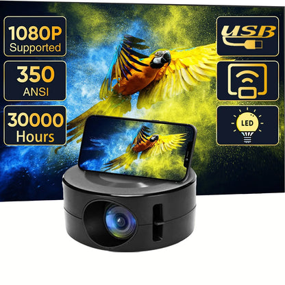 Mini Home Theater Projector, 180°Flexible Projection Angle 1080P Native USB Supports Smartphone Screen Sharing Suitable for Home