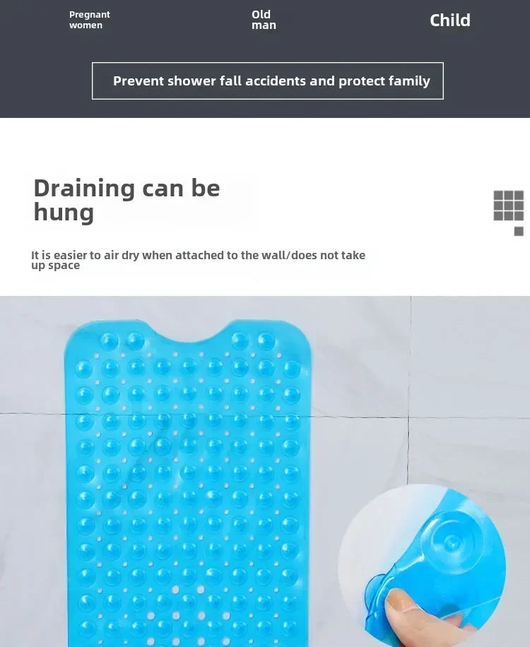 Bathroom Non Slip Bath Mat Bathtub Mat with Drain Holes and Suction Cups PVC Machine Washable Safe Bath Mat Bathroom Supplies