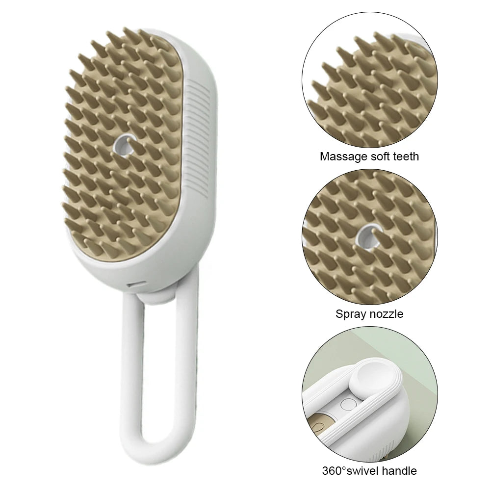 FurLuxe™ Steamy Pet Comb – USB Rechargeable Mist Brush for Cat & Dog Hair Care