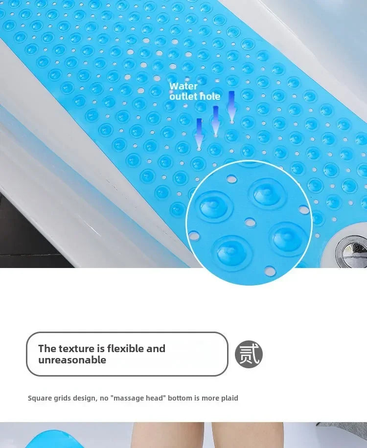 Bathroom Non Slip Bath Mat Bathtub Mat with Drain Holes and Suction Cups PVC Machine Washable Safe Bath Mat Bathroom Supplies
