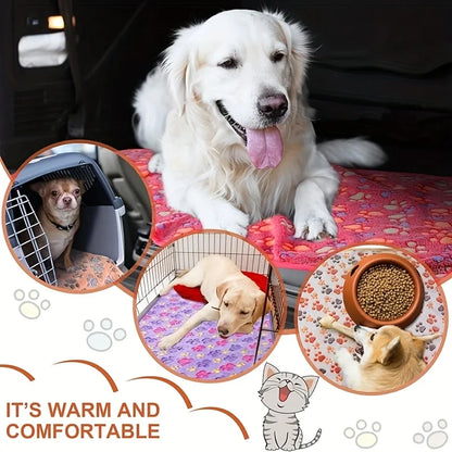 Cute Flannel Pet Blanket Cartoon Dog Paw Print Blanket Pet Mat for Cats and Dogs Warm and Comfortable Blanket for Puppy Kitten