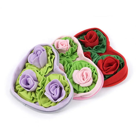 Interactive Snuffle Mat Dog Pet Dog Lick Mat Slow Feeding Sniffing Mat Heart Rose Flower Shape Interactive Dog Puzzle Toy